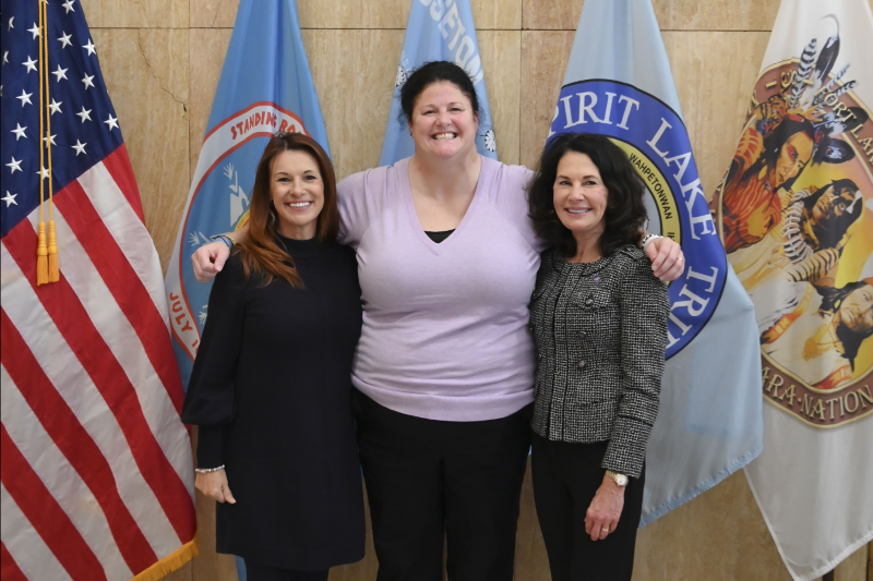 From left: North Dakota State Superintendent Kirsten Baesler, 2024 North Dakota Teacher of the Year Sheila Peterson, and Lt. Gov. Tammy Miller.