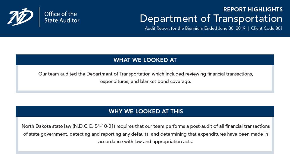 2019 DOT Report Highlights