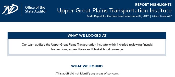 2019 Upper Great Plains Transportation Institute - Report Highlights