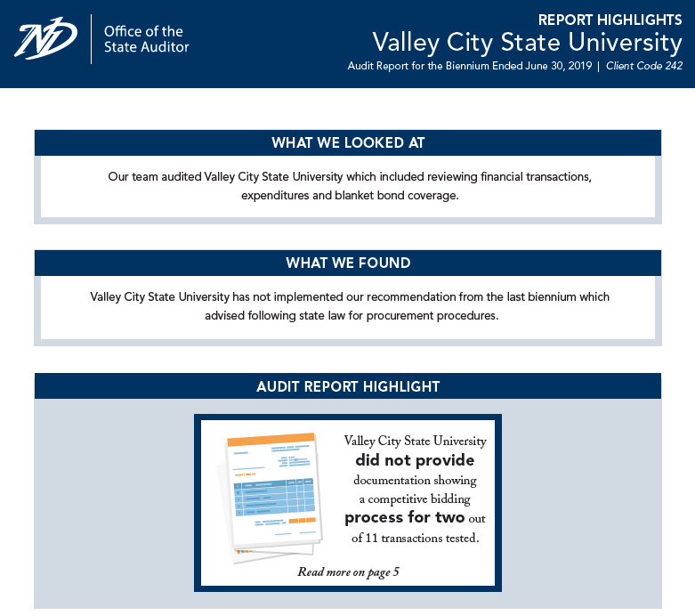 2019 Valley City State University Report Highlight