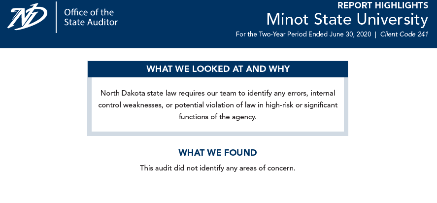 2020 Minot State University Report Highlights