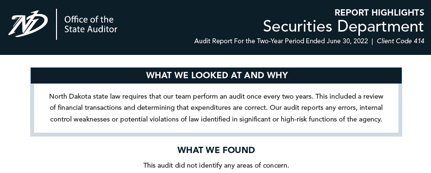 2020 Securities Department Report Highlights