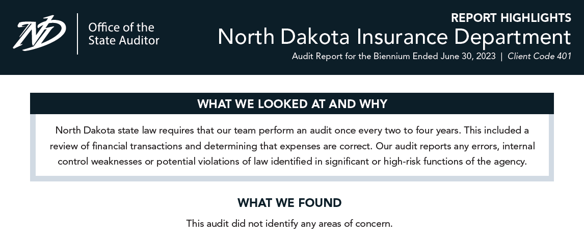 2023 Insurance Department Report Highlight