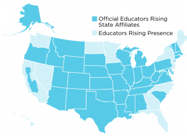 Map of US showing states participating in Ed. Rising.