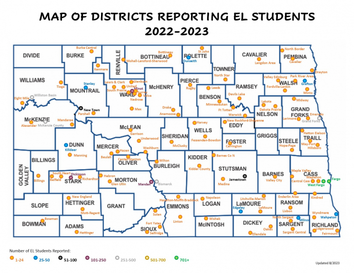 2022-2023 Map of EL students by public school district