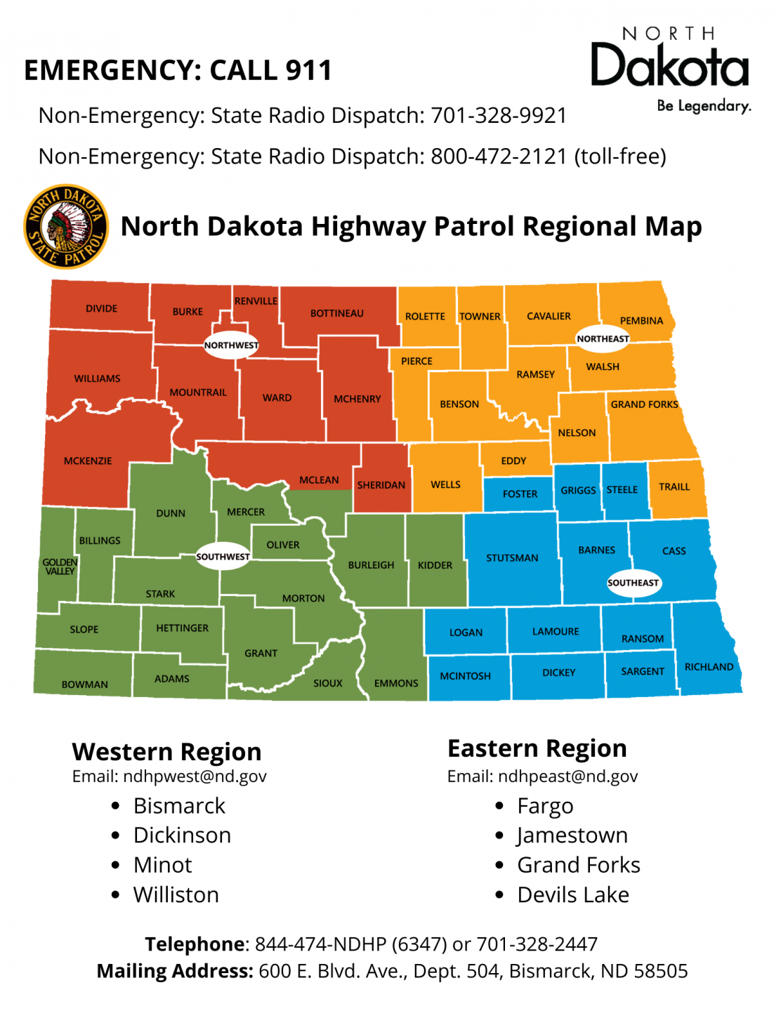 North Dakota map color coded by county