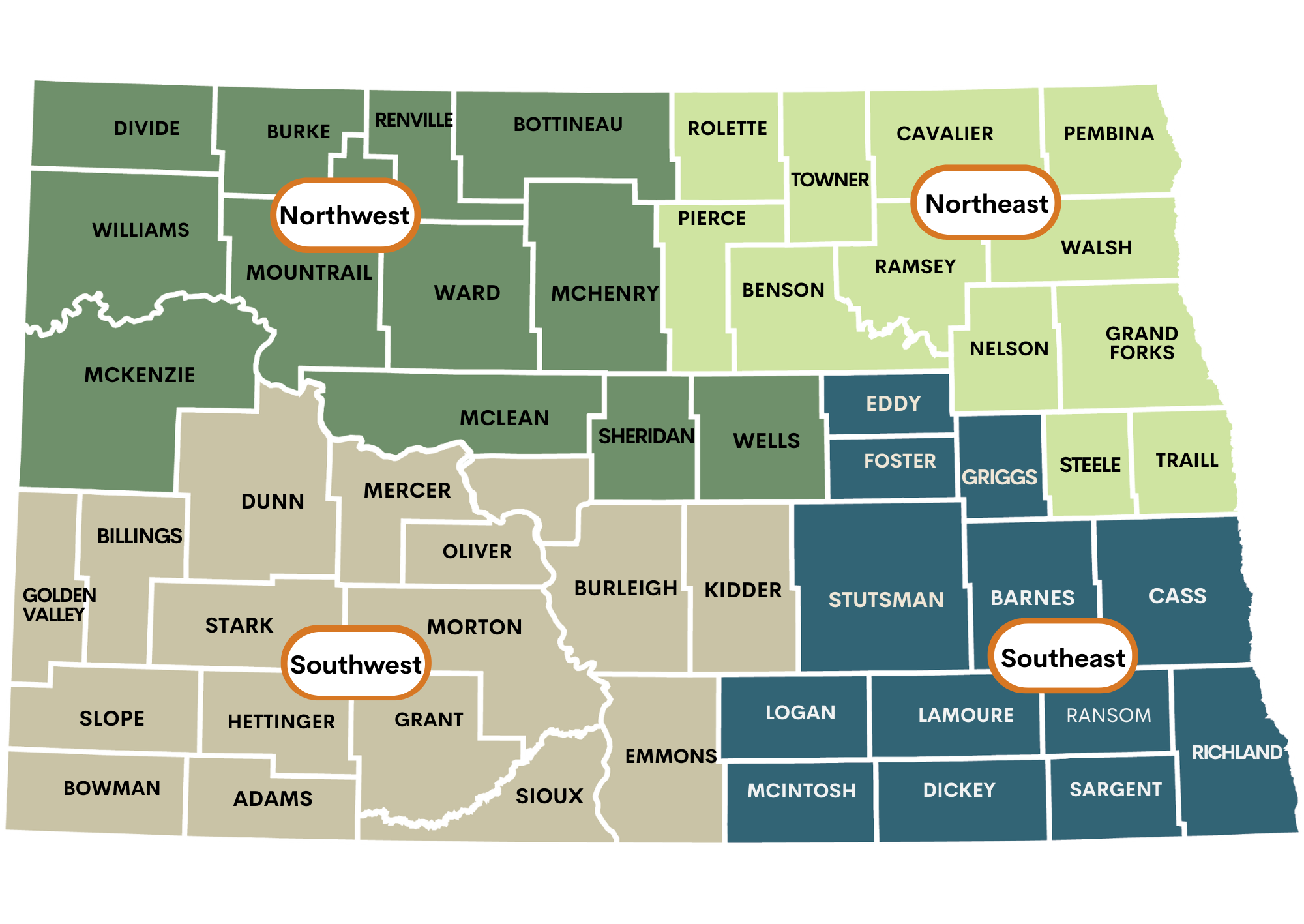 North Dakota map by county