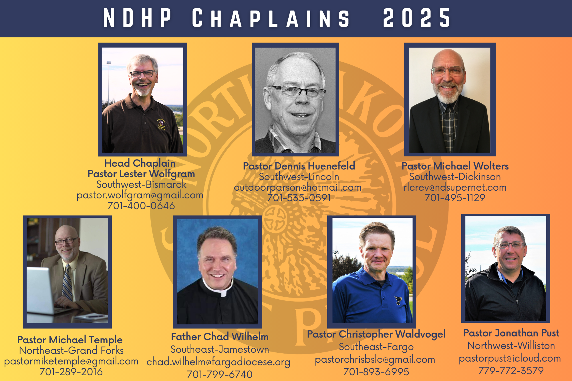 A listing of the 2025 NDHP Chaplains