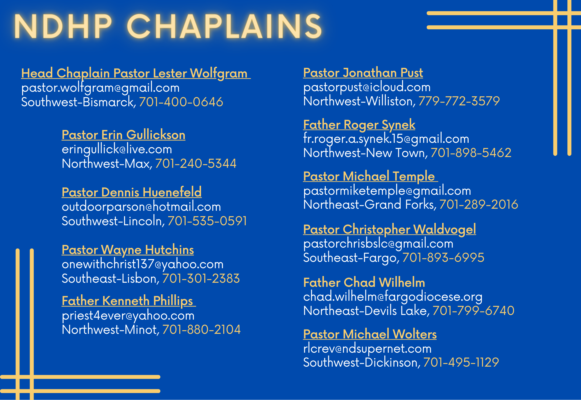 List of NDHP Chaplains