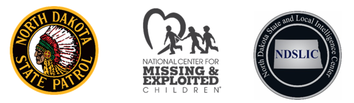 NDHP logo, National Center for Missing and Exploited Children Logo and ND SLIC logo