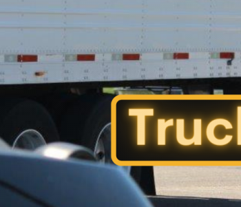 NDHP Squad car, semi, text Trucking Tip