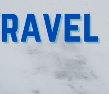 Text: winter travel; visual NDHP squad car in the snow