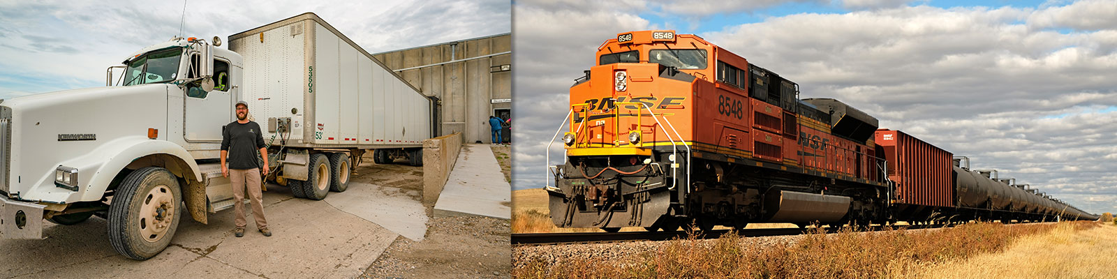 Collage of images with Commercial Trucking and Rail Transportation.
