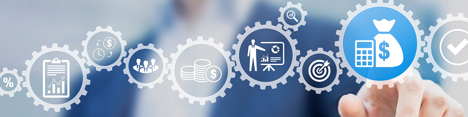 Interlocking gear graphic representing funding options.