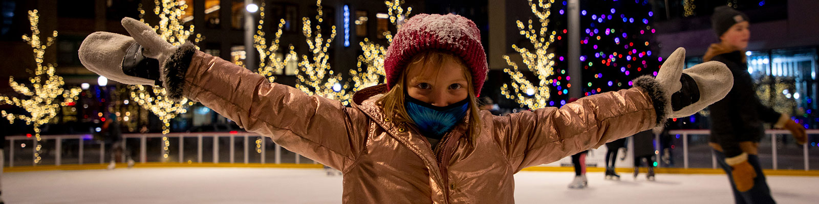 Child skating at the outdoor rink in downtown Fargo.