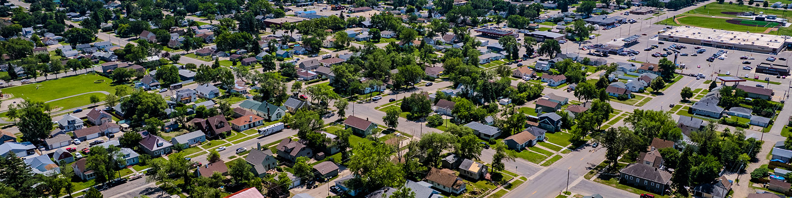 Aerial view of a residential area in Jamestown.